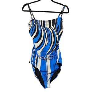 GOTTEX One Piece 14 blue cream black convertible straps VGUC vintage belt